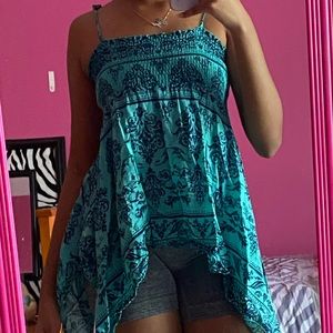 Green and Navy Blue Spaghetti Strap Shirt